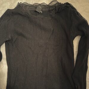 Black lambs wool sweater with lace detail by Club Monaco